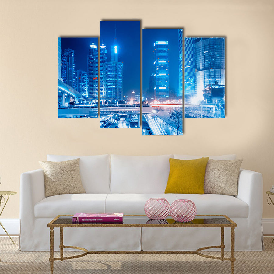 Beautiful view of Fast moving cars at night multi panel canvas wall art