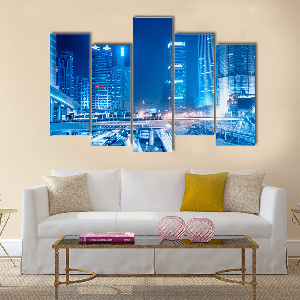Beautiful view of Fast moving cars at night multi panel canvas wall art
