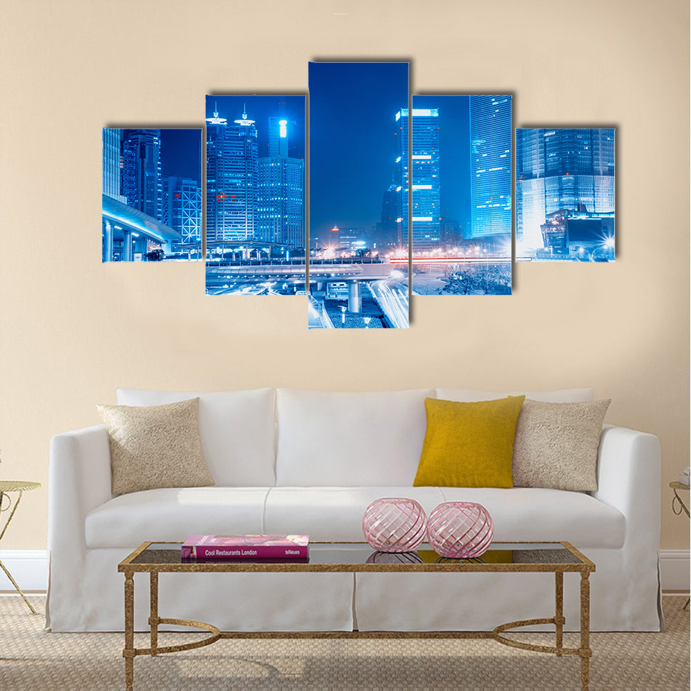 Beautiful view of Fast moving cars at night multi panel canvas wall art