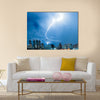 Real lightning bolt strike in a city Multi Panel Canvas Wall Art