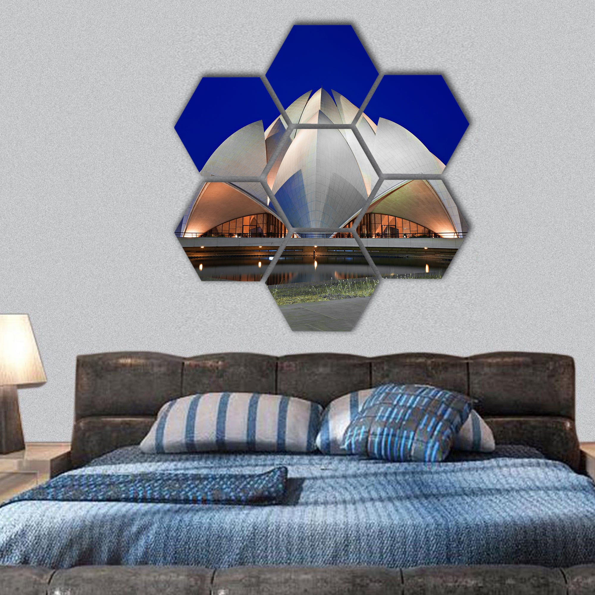Lotus Temple at the evening, New Delhi, India hexagonal canvas wall art