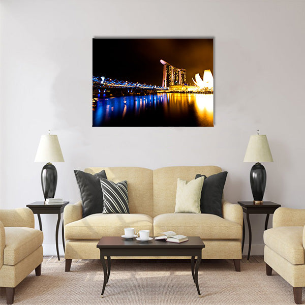 Marina bay view at night time, Singapore panoramic canvas wall art