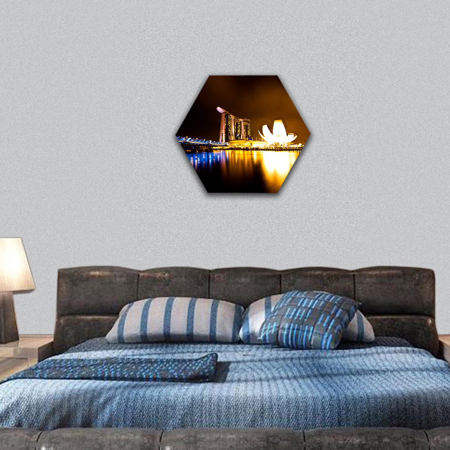 Marina bay view at night time, Singapore hexagonal canvas wall art