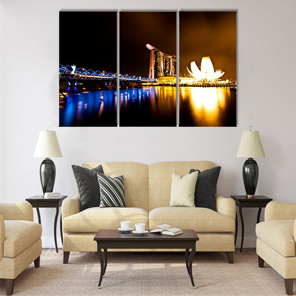Marina bay view at night time, Singapore panoramic canvas wall art