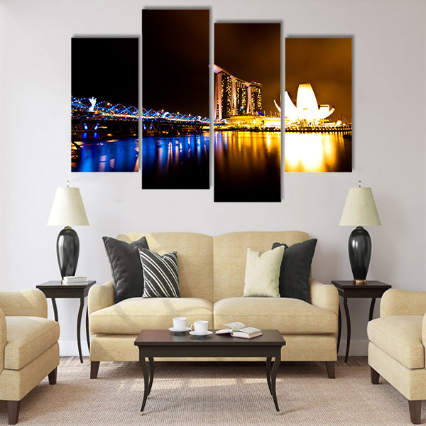 Marina bay view at night time, Singapore panoramic canvas wall art