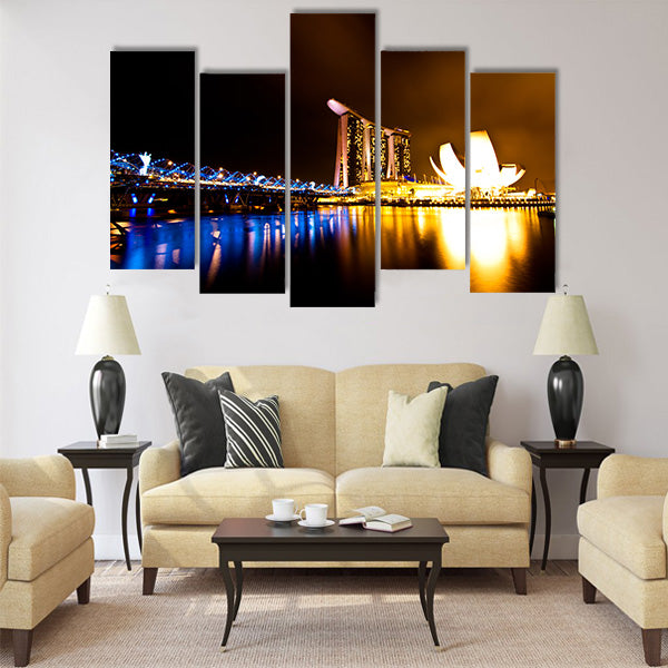 Marina bay view at night time, Singapore panoramic canvas wall art