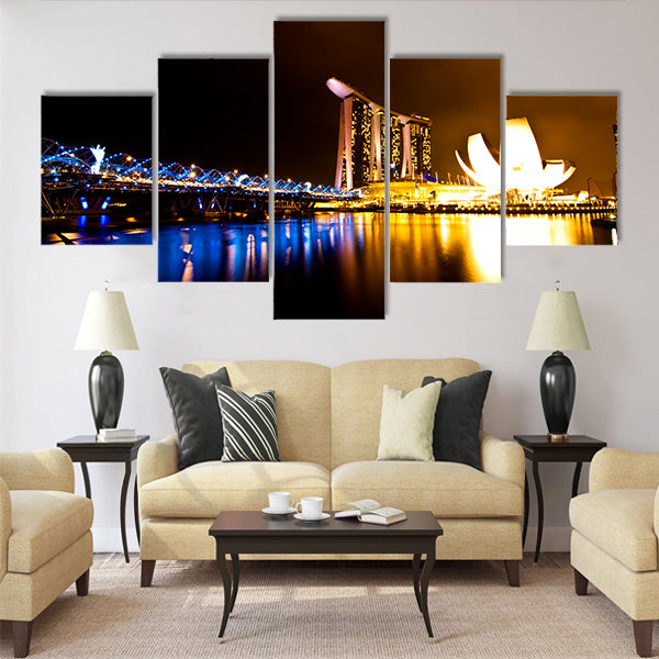 Marina bay view at night time, Singapore panoramic canvas wall art