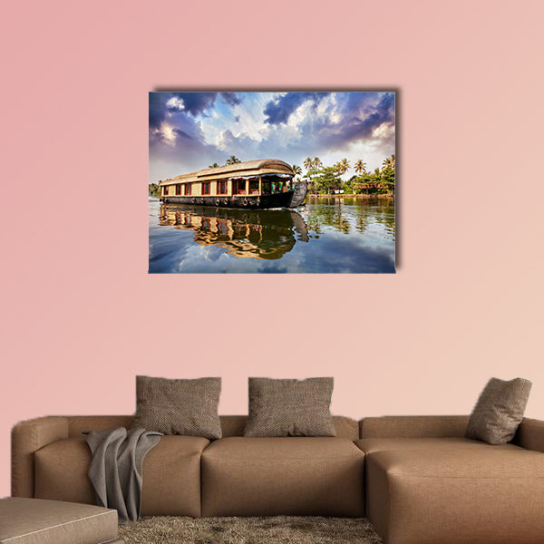 House boat in backwaters near palms in Alappuzha, Kerala, wall art