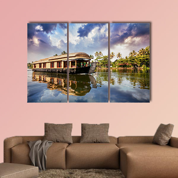 House boat in backwaters near palms in Alappuzha, Kerala, wall art