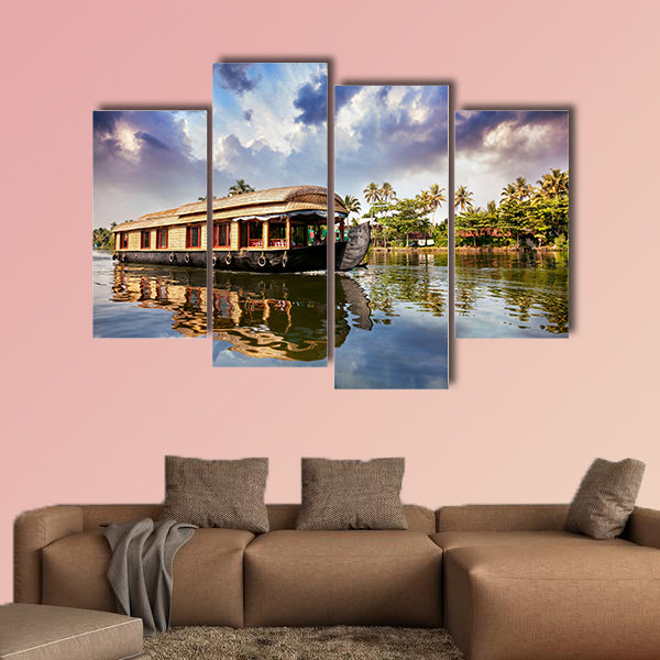 House boat in backwaters near palms in Alappuzha, Kerala, wall art