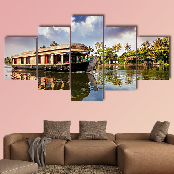 House boat in backwaters near palms in Alappuzha, Kerala, wall art