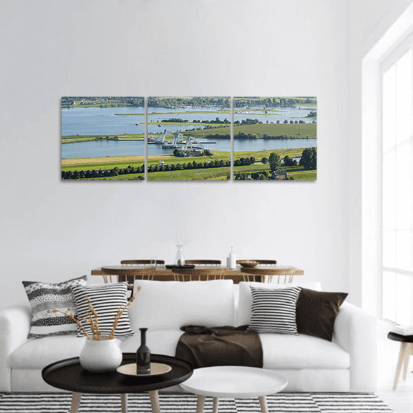 Areal view on lock in the river panoramic canvas wall art