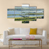 Areal view on lock in the river Rhine in Holland Multi panel canvas wall art