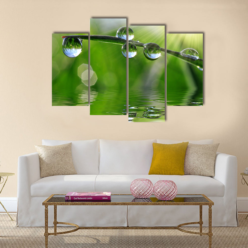 Beautiful Dew Drops On The Fresh Grass, Multi Panel Canvas Wall Art