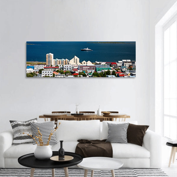 Reykjavik, Iceland, from the top of the Hallgrimskirkja church panoramic canvas wall art