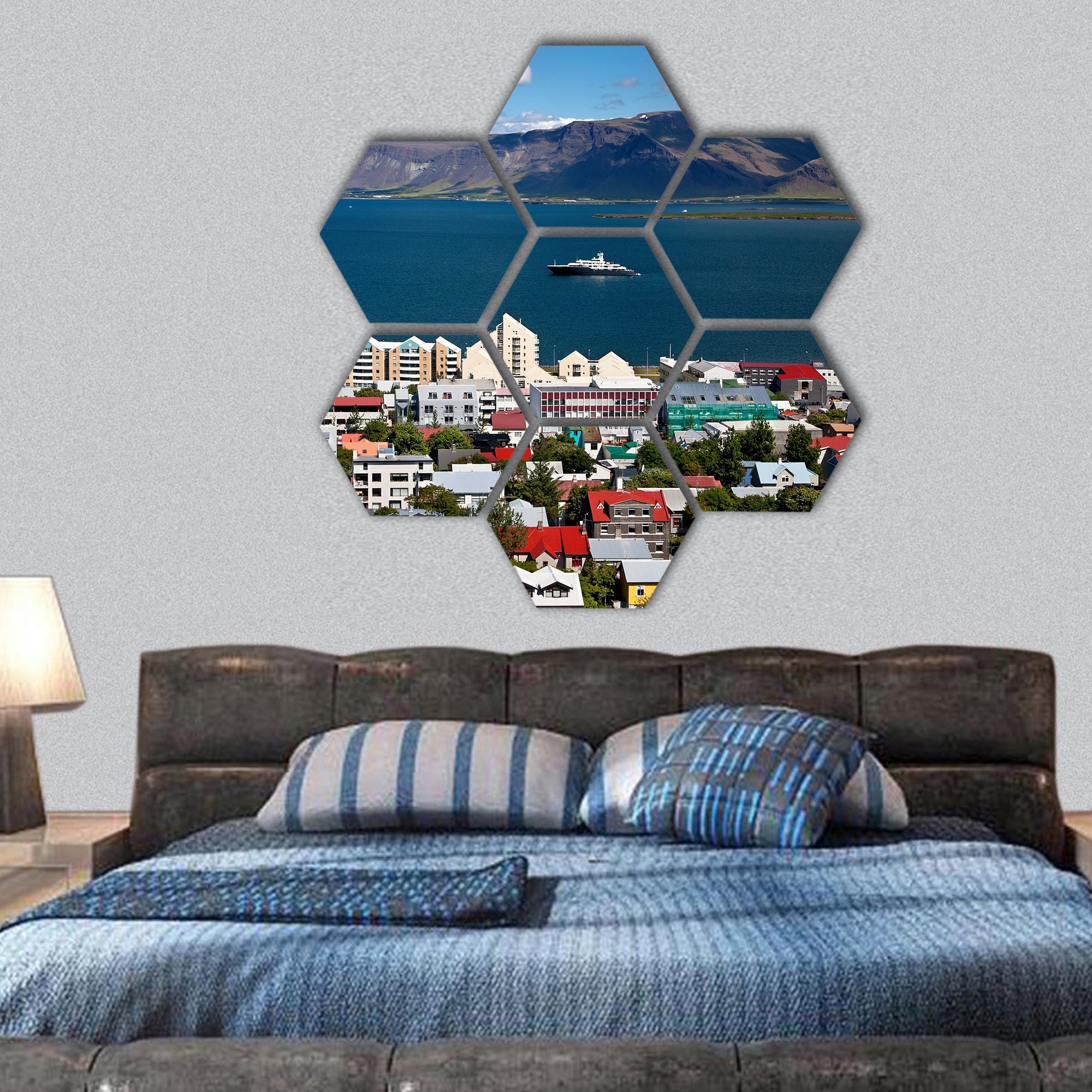 Aerial view of Reykjavik, capital of Iceland hexagonal canvas wall art