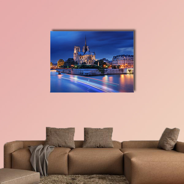 Panorama of the island Cite with cathedral Notre Dame Multi panel canvas wall art