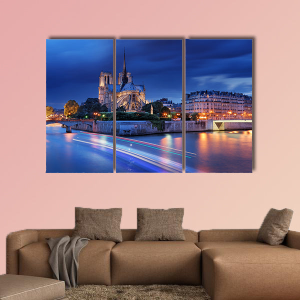 Panorama of the island Cite with cathedral Notre Dame Multi panel canvas wall art