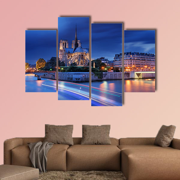 Panorama of the island Cite with cathedral Notre Dame Multi panel canvas wall art