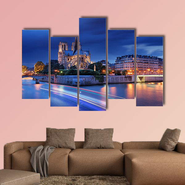 Panorama of the island Cite with cathedral Notre Dame Multi panel canvas wall art