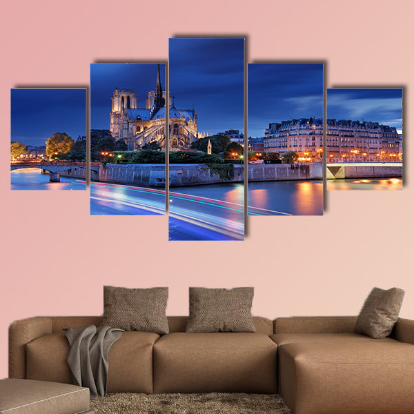 Panorama of the island Cite with cathedral Notre Dame Multi panel canvas wall art