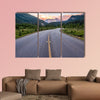 Winding road that leads to beautiful sunset lit mountains wall art