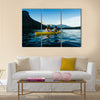 Couple Paddling In kayak On Lake Multi Panel Canvas Wall Art