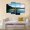 Couple Paddling In kayak On Lake Multi Panel Canvas Wall Art