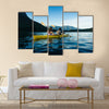 Couple Paddling In kayak On Lake Multi Panel Canvas Wall Art