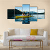 Couple Paddling In kayak On Lake Multi Panel Canvas Wall Art