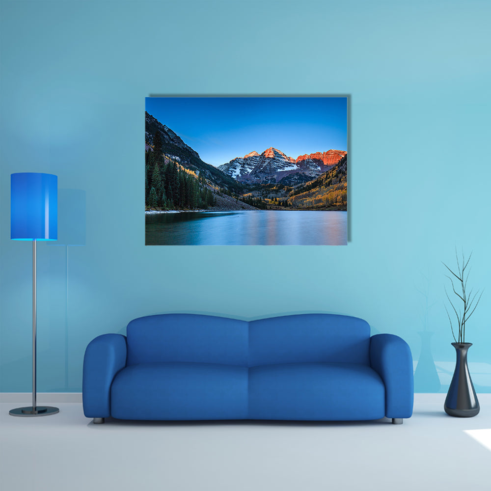 The Scenery Of The Sunrise At Maroon Bells With Fall Color, Colorado Multi Panel Canvas Wall Art
