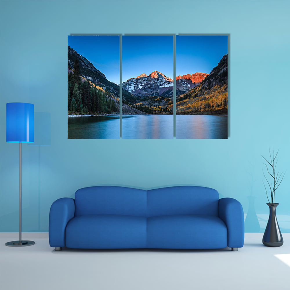 The Scenery Of The Sunrise At Maroon Bells With Fall Color, Colorado Multi Panel Canvas Wall Art