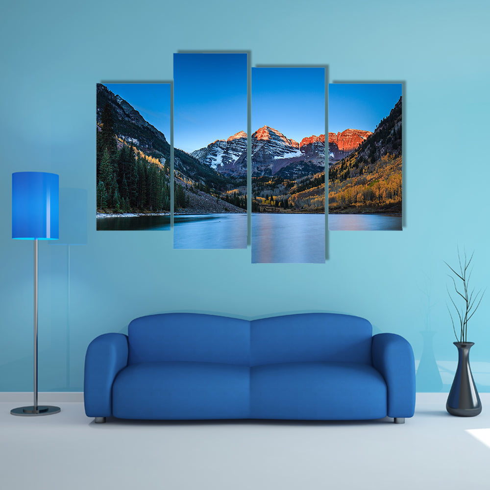 The Scenery Of The Sunrise At Maroon Bells With Fall Color, Colorado Multi Panel Canvas Wall Art