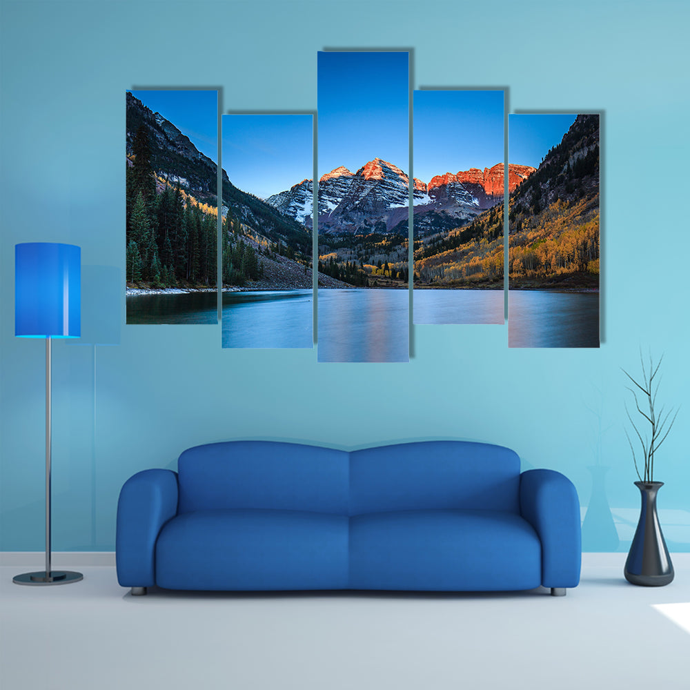 The Scenery Of The Sunrise At Maroon Bells With Fall Color, Colorado Multi Panel Canvas Wall Art