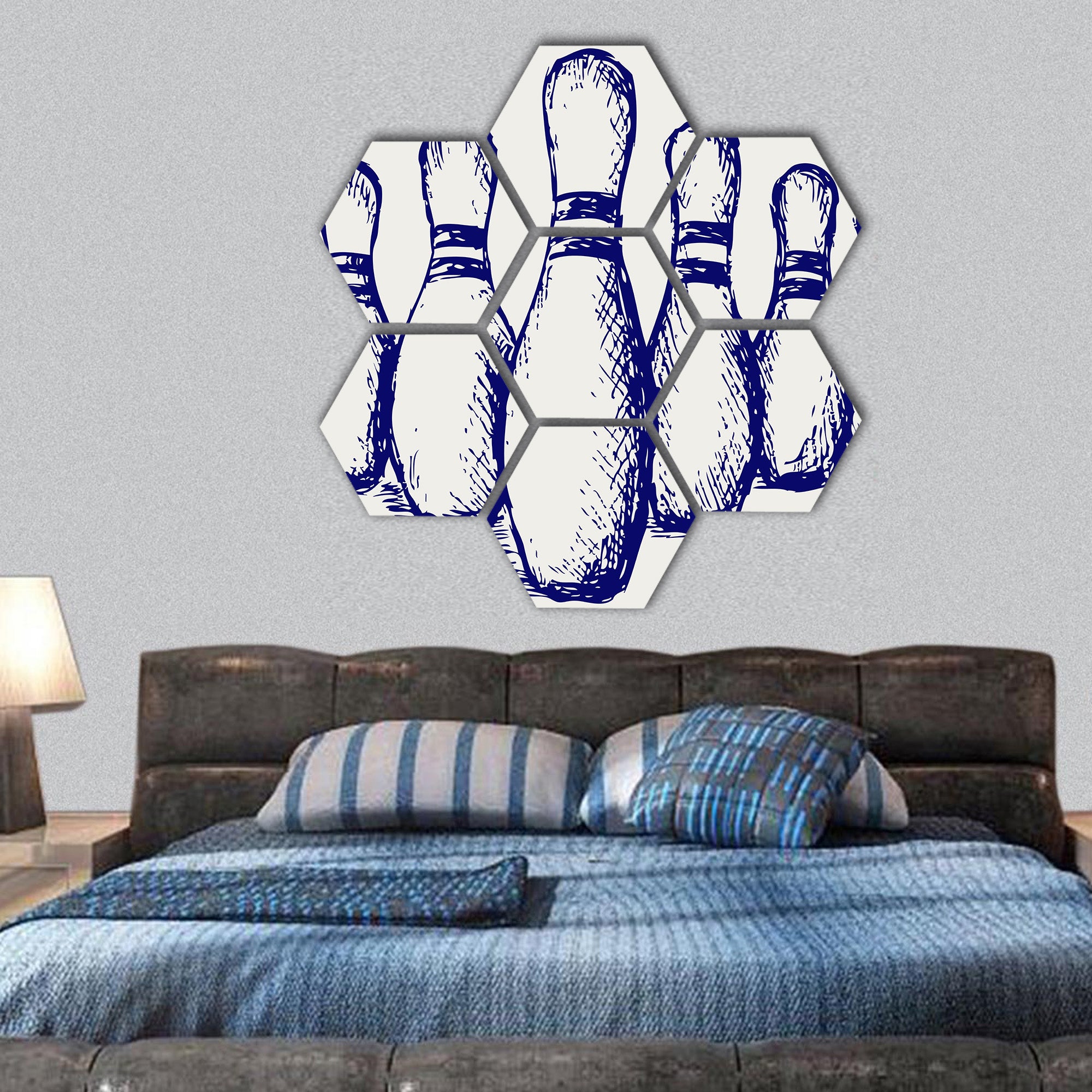 Sketch bowling hexagonal canvas wall art