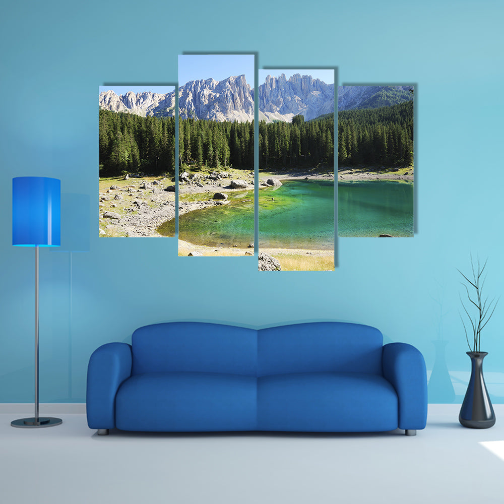Karersee Lago di Carezza in the Dolomites in Italy multi panel canvas wall art