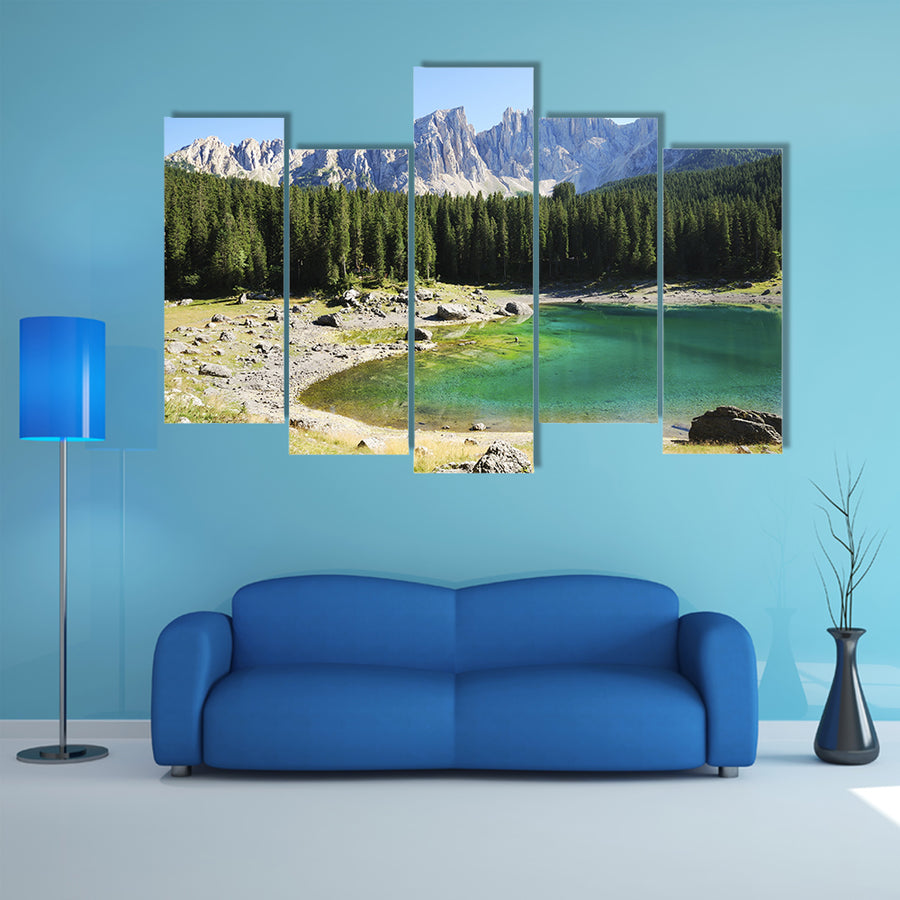 Karersee Lago di Carezza in the Dolomites in Italy multi panel canvas wall art
