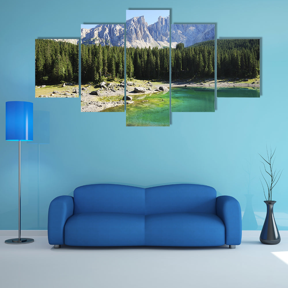 Karersee Lago di Carezza in the Dolomites in Italy multi panel canvas wall art