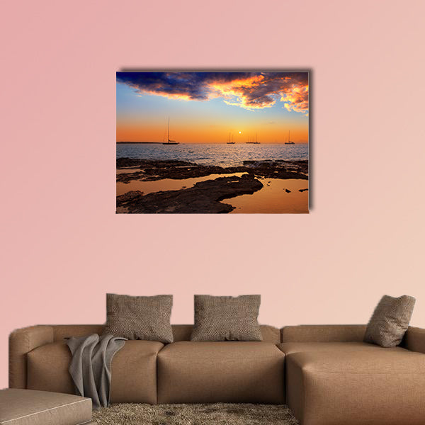  Colorful sunset of Ibiza view from formentera multi panel canvas wall art