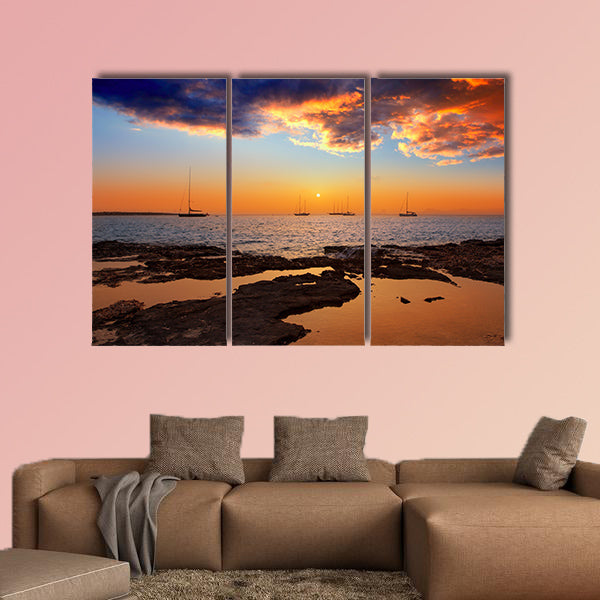  Colorful sunset of Ibiza view from formentera multi panel canvas wall art