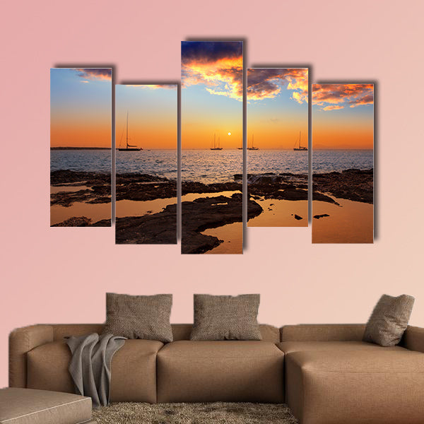  Colorful sunset of Ibiza view from formentera multi panel canvas wall art
