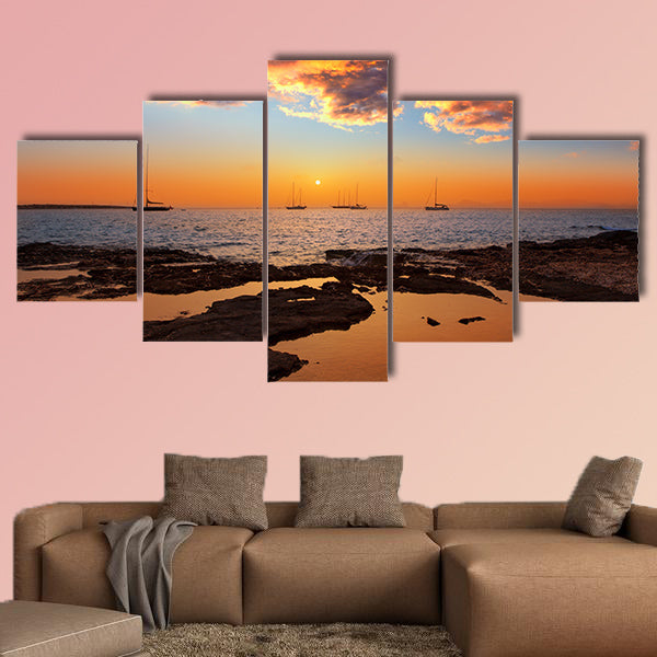  Colorful sunset of Ibiza view from formentera multi panel canvas wall art