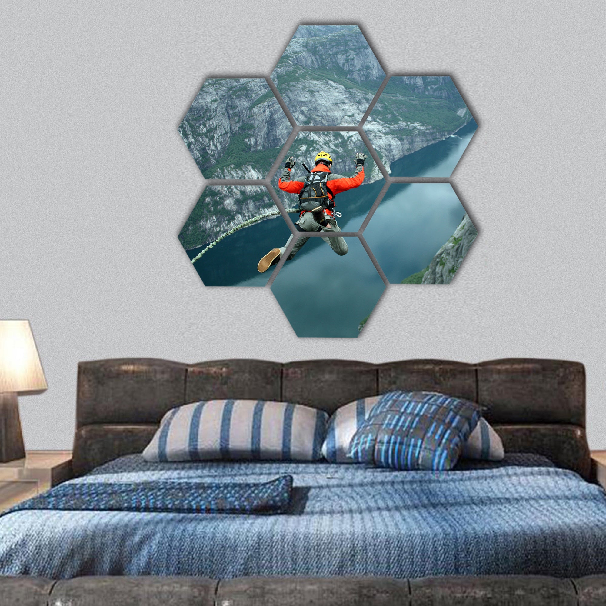 Rope jumping hexagonal canvas wall art