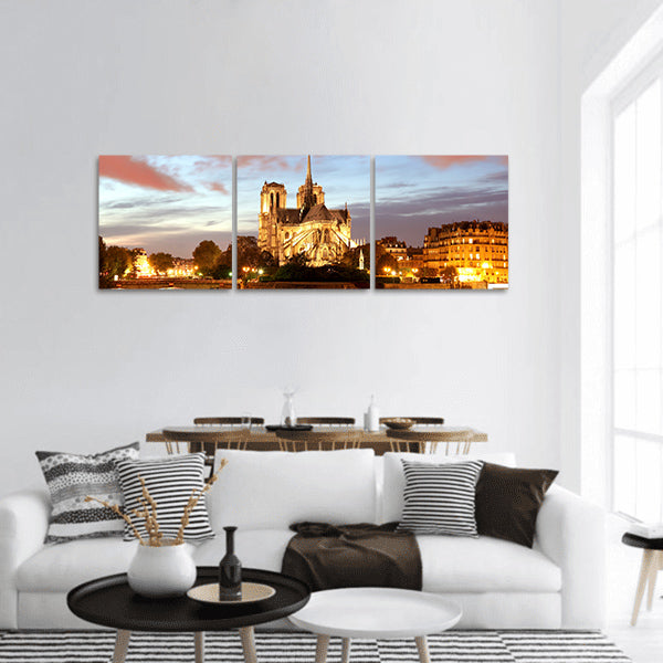 Notre Dame de Paris in the evening, France panoramic canvas wall art