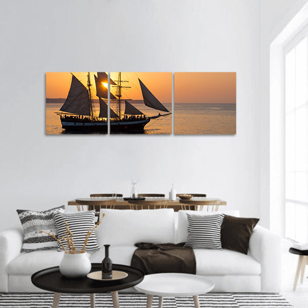 Sailing ship at sunset panoramic canvas wall art