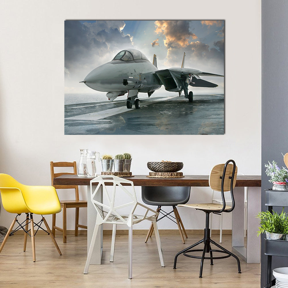 A Net Fighter Jet Beneath The Dramatic Clouds Aircraft Multi Panel Canvas Wall Art