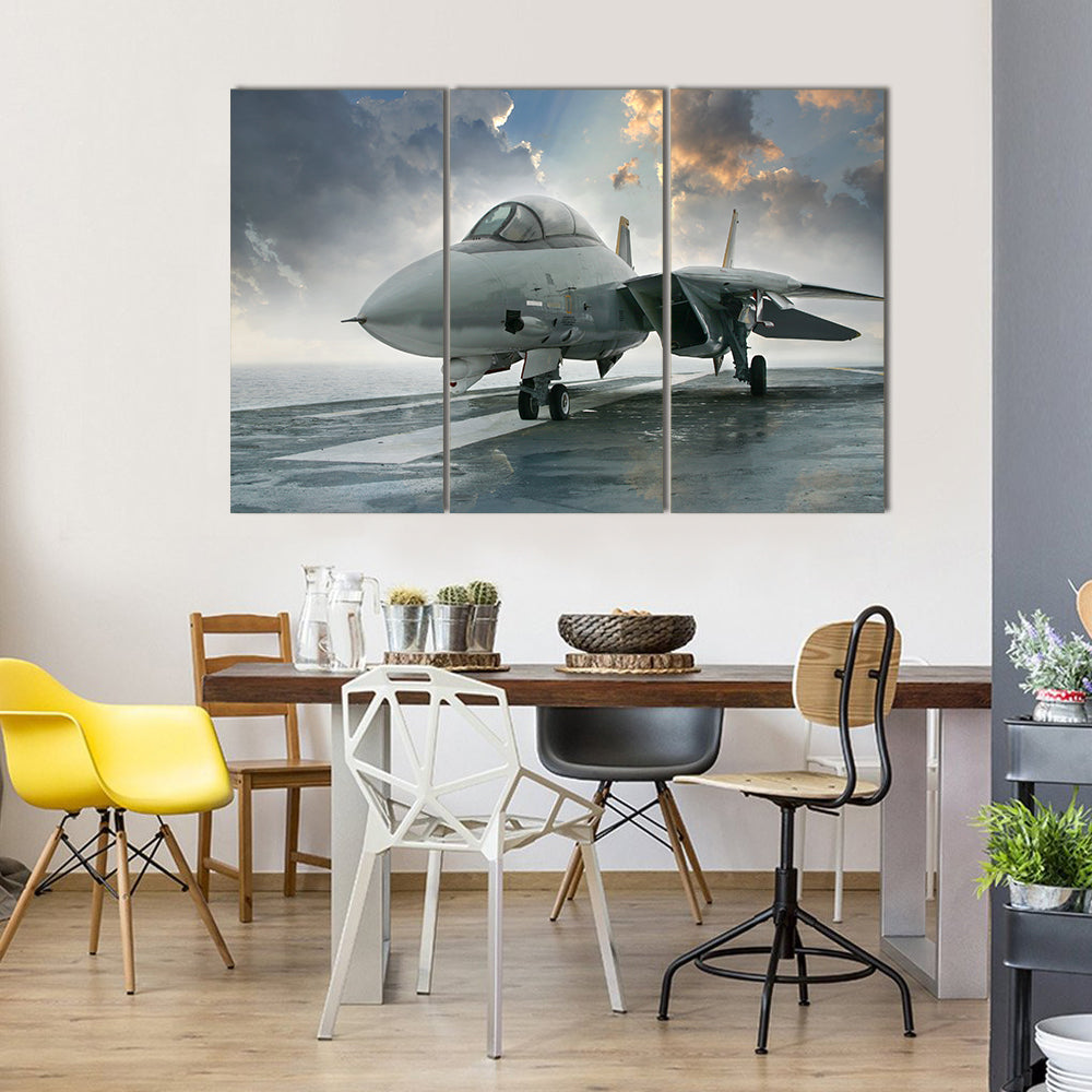 A Net Fighter Jet Beneath The Dramatic Clouds Aircraft Multi Panel Canvas Wall Art