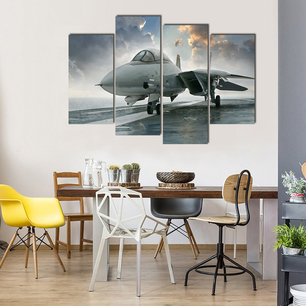 A Net Fighter Jet Beneath The Dramatic Clouds Aircraft Multi Panel Canvas Wall Art