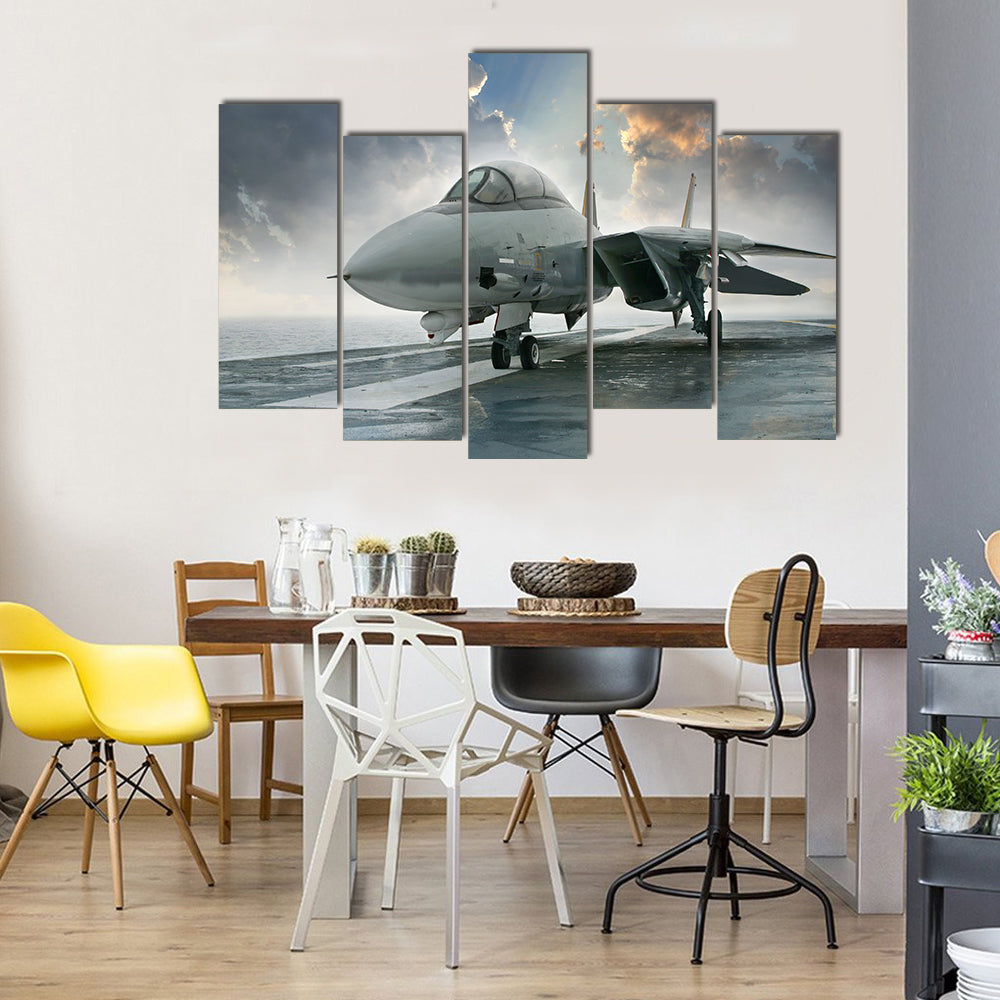 A Net Fighter Jet Beneath The Dramatic Clouds Aircraft Multi Panel Canvas Wall Art