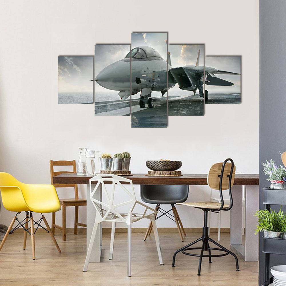A Net Fighter Jet Beneath The Dramatic Clouds Aircraft Multi Panel Canvas Wall Art